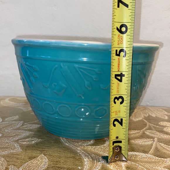 VINTAGE GOOSEBERRY PATCH JADE GREEN POTTERY CERAMIC BAKING MIXING BOWL GORGEOUS - Picture 2 of 7